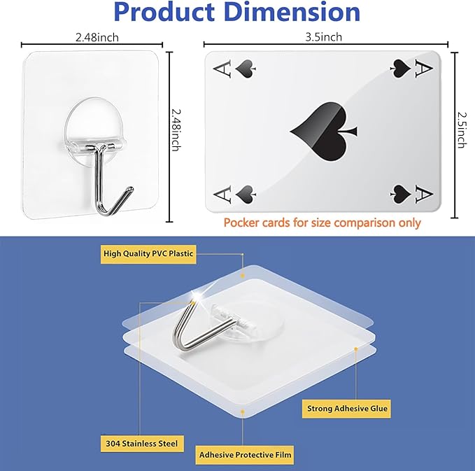 Heavy Duty Adhesive Wall Hooks – Waterproof Transparent Utility Hooks for Bathroom, Kitchen, Door & Outdoor Use – No-Drill Towel & Coat Hangers (12 Pack)