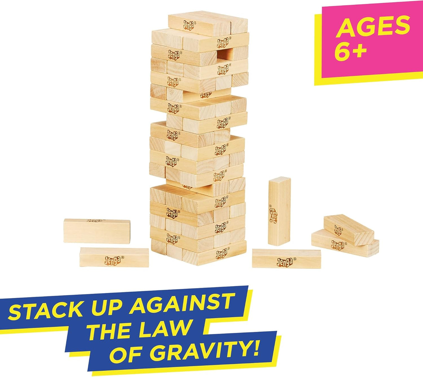 "Classic Wooden Stacking Tower Game | Genuine Hardwood Blocks | Ages 6+ | 1+ Players | Fun Party and Family Game"