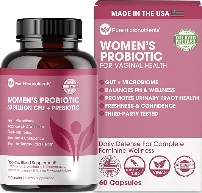 Probiotics for Women – pH Balance & Vaginal Health Support – 50 Billion CFU per Serving – Digestive, Gut & Urinary Tract Care – Lactobacillus & Prebiotics – 60 Capsules