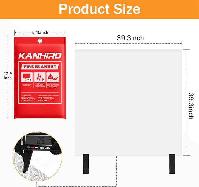 🔥 Emergency Fire Blanket for Home and Kitchen – Fiberglass Fire Suppression Safety Blanket for School, Car, Grill, Fireplace, Office, and Warehouse – 2 Pack (39" x 39") ✅