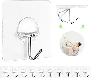 Heavy Duty Adhesive Wall Hooks – Waterproof Transparent Utility Hooks for Bathroom, Kitchen, Door & Outdoor Use – No-Drill Towel & Coat Hangers (12 Pack)