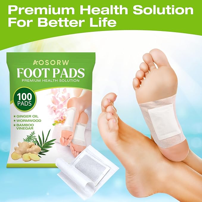 Herbal Foot Pads – 100 Pack – Ginger Oil & Bamboo Charcoal – Stress Relief, Fatigue Reduction, Sleep Support & Body Cleansing Patches