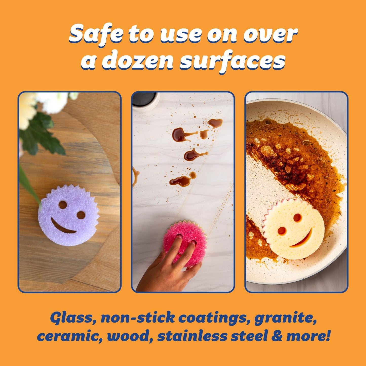 Dual-Sided Dish Scrubber Sponges – Non-Scratch Multi-Surface Cleaning Pads for Kitchen and Bathroom – Soft & Firm Texture – 3 Count (Online Exclusive) ✅