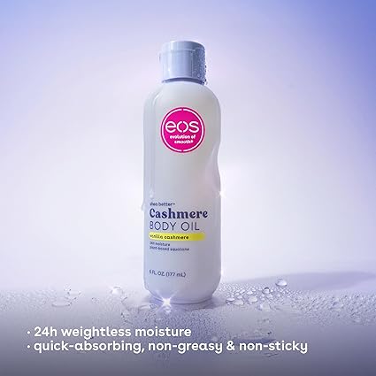 Cashmere Body Oil – Vanilla Cashmere Scent, 24-Hour Moisture, with Plant-Based Squalane to Soothe, Soften, and Smooth Dry Skin, 6 fl oz