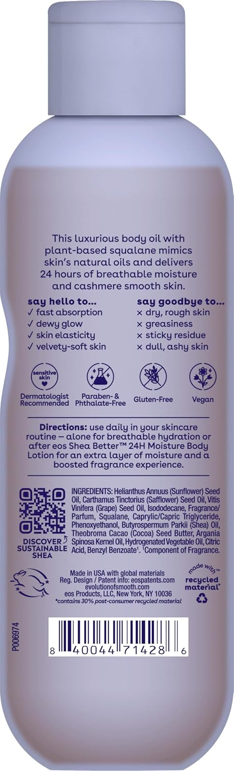 Cashmere Body Oil – Vanilla Cashmere Scent, 24-Hour Moisture, with Plant-Based Squalane to Soothe, Soften, and Smooth Dry Skin, 6 fl oz