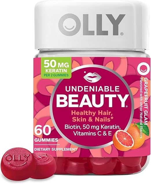 Undeniable Beauty Gummies – Hair, Skin & Nails Support with Biotin, Vitamin C, and Keratin | Chewable Supplement | Grapefruit Flavor | 60 Count (30-Day Supply)