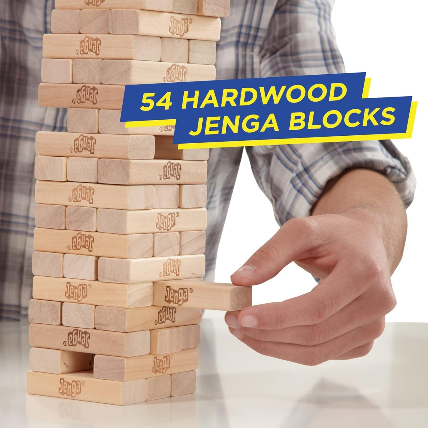 "Classic Wooden Stacking Tower Game | Genuine Hardwood Blocks | Ages 6+ | 1+ Players | Fun Party and Family Game"