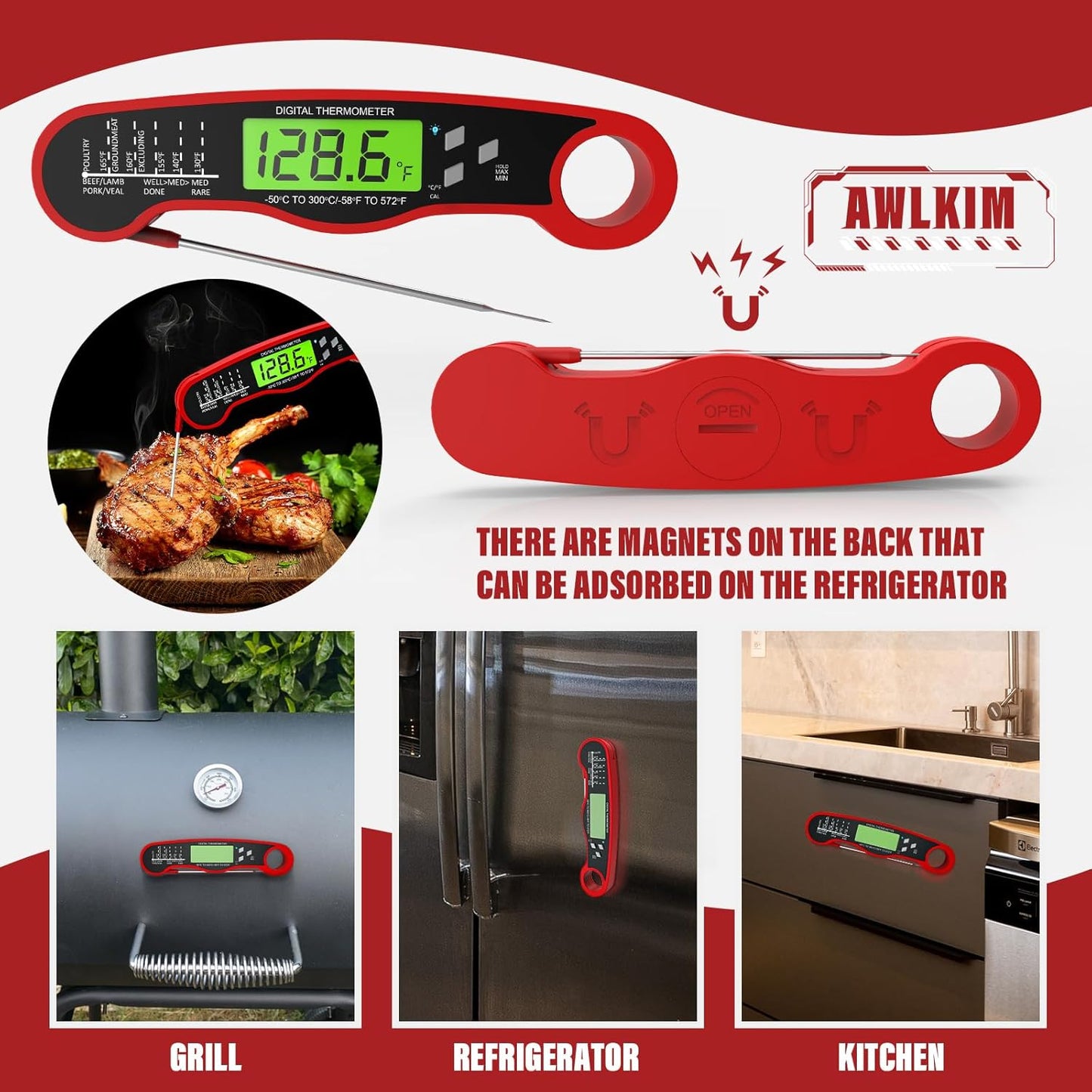 Digital Meat Thermometer for Cooking – Instant Read Food Thermometer with Backlight & Hold Function, Kitchen Essential for BBQ, Grilling, and Holiday Gifting 🥩🌡️