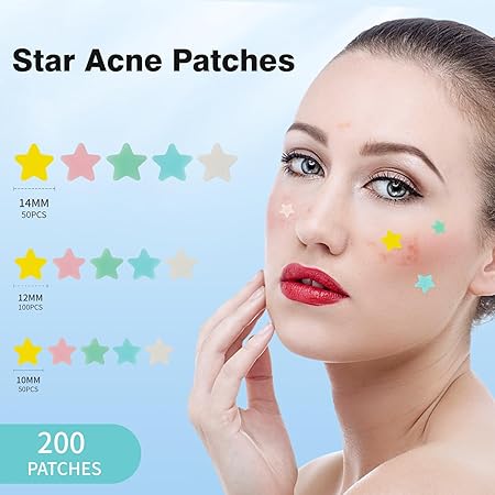 Pimple Patches for Face – Hydrocolloid Acne Spot Stickers with Tea Tree, Salicylic Acid & Cica Oil – Colorful Star-Shaped Zit Covers – 3 Sizes (10mm, 12mm, 14mm) – 200 Count
