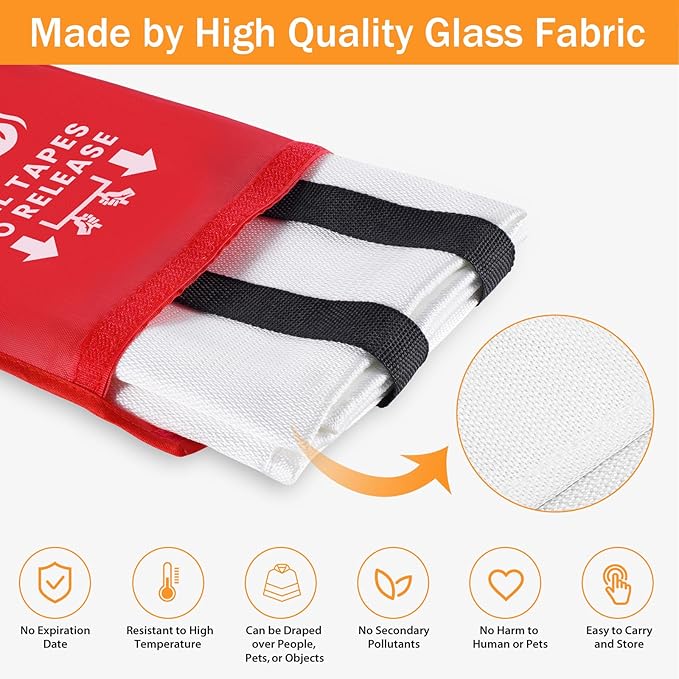 🔥 Emergency Fire Blanket for Home and Kitchen – Fiberglass Fire Suppression Safety Blanket for School, Car, Grill, Fireplace, Office, and Warehouse – 2 Pack (39" x 39") ✅