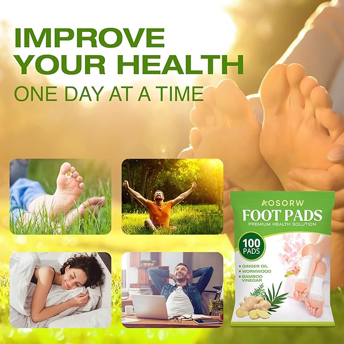 Herbal Foot Pads – 100 Pack – Ginger Oil & Bamboo Charcoal – Stress Relief, Fatigue Reduction, Sleep Support & Body Cleansing Patches