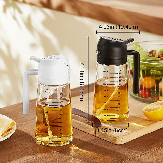 16oz/470ml Glass Olive Oil Sprayer for Cooking – 2 in 1 Oil Dispenser Bottle for Kitchen, Air Fryer, Salad, and BBQ – Black ✅