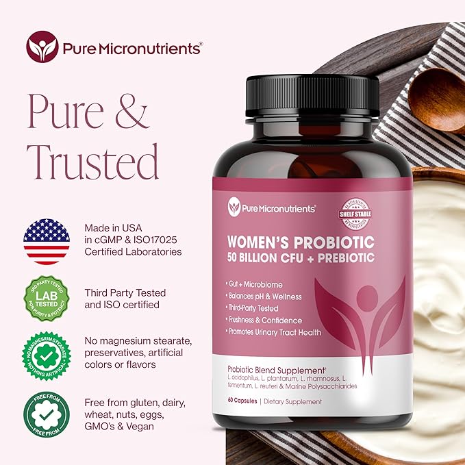 Probiotics for Women – pH Balance & Vaginal Health Support – 50 Billion CFU per Serving – Digestive, Gut & Urinary Tract Care – Lactobacillus & Prebiotics – 60 Capsules