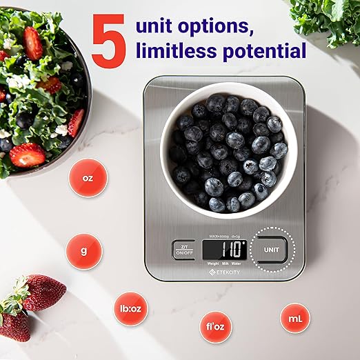 Digital Kitchen Scale – Grams and Ounces for Baking, Cooking, Keto, Meal Prep & Weight Management – LCD Display – Medium Size – 304 Stainless Steel