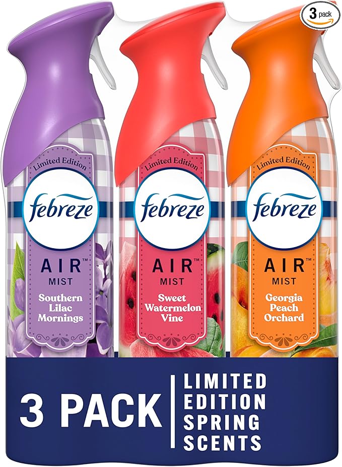 Air Mist Freshener Spray – Odor-Fighting Room Spray for Home, Bathroom, and Kitchen – Southern Lilac Mornings, Georgia Peach Orchard, Sweet Watermelon Vine Scents – 8.8oz, 3-Pack ✅