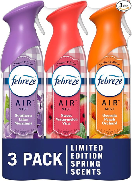 Air Mist Freshener Spray – Odor-Fighting Room Spray for Home, Bathroom, and Kitchen – Southern Lilac Mornings, Georgia Peach Orchard, Sweet Watermelon Vine Scents – 8.8oz, 3-Pack ✅