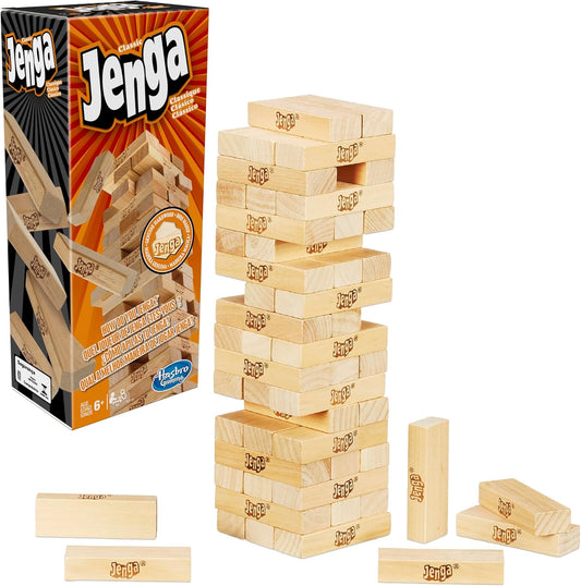 "Classic Wooden Stacking Tower Game | Genuine Hardwood Blocks | Ages 6+ | 1+ Players | Fun Party and Family Game"
