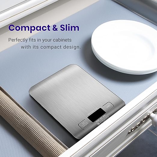 Digital Kitchen Scale – Grams and Ounces for Baking, Cooking, Keto, Meal Prep & Weight Management – LCD Display – Medium Size – 304 Stainless Steel